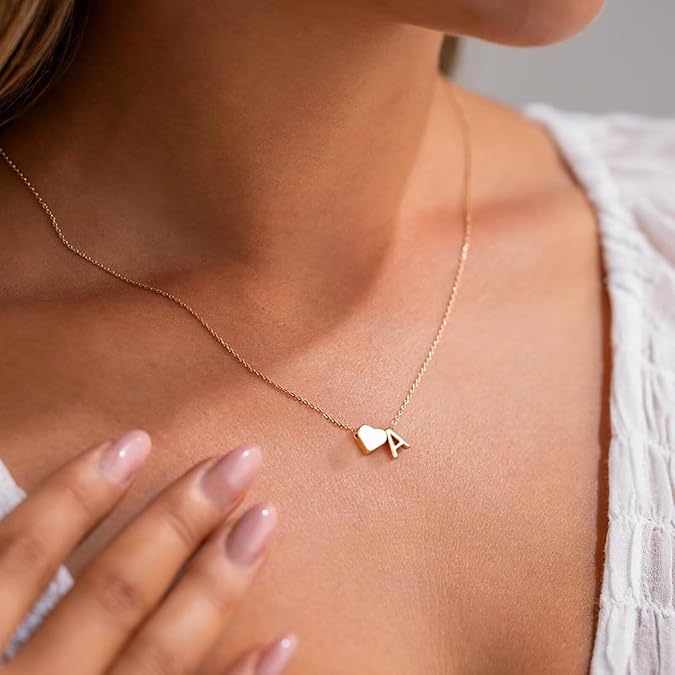 18K Real Gold Plated Heart Initial Necklace