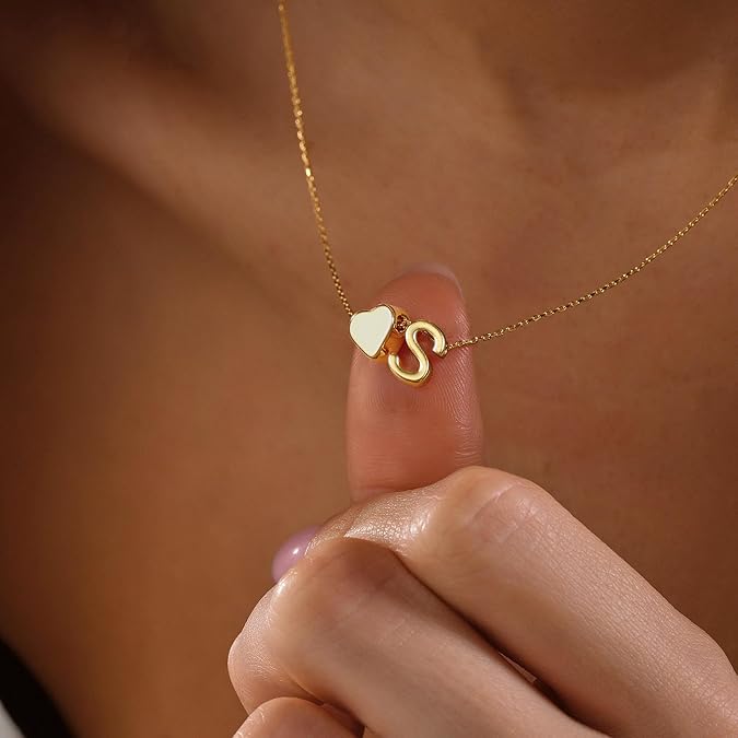 18K Real Gold Plated Heart Initial Necklace